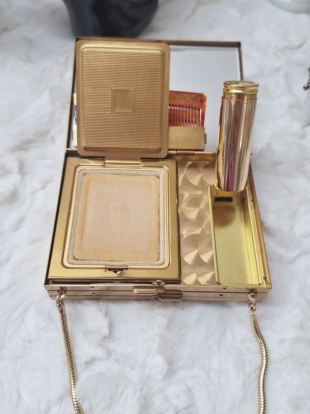 Gold Tone Starburst Rhinestone MCM Embellished Box Compact Clutch Mirror Handbag